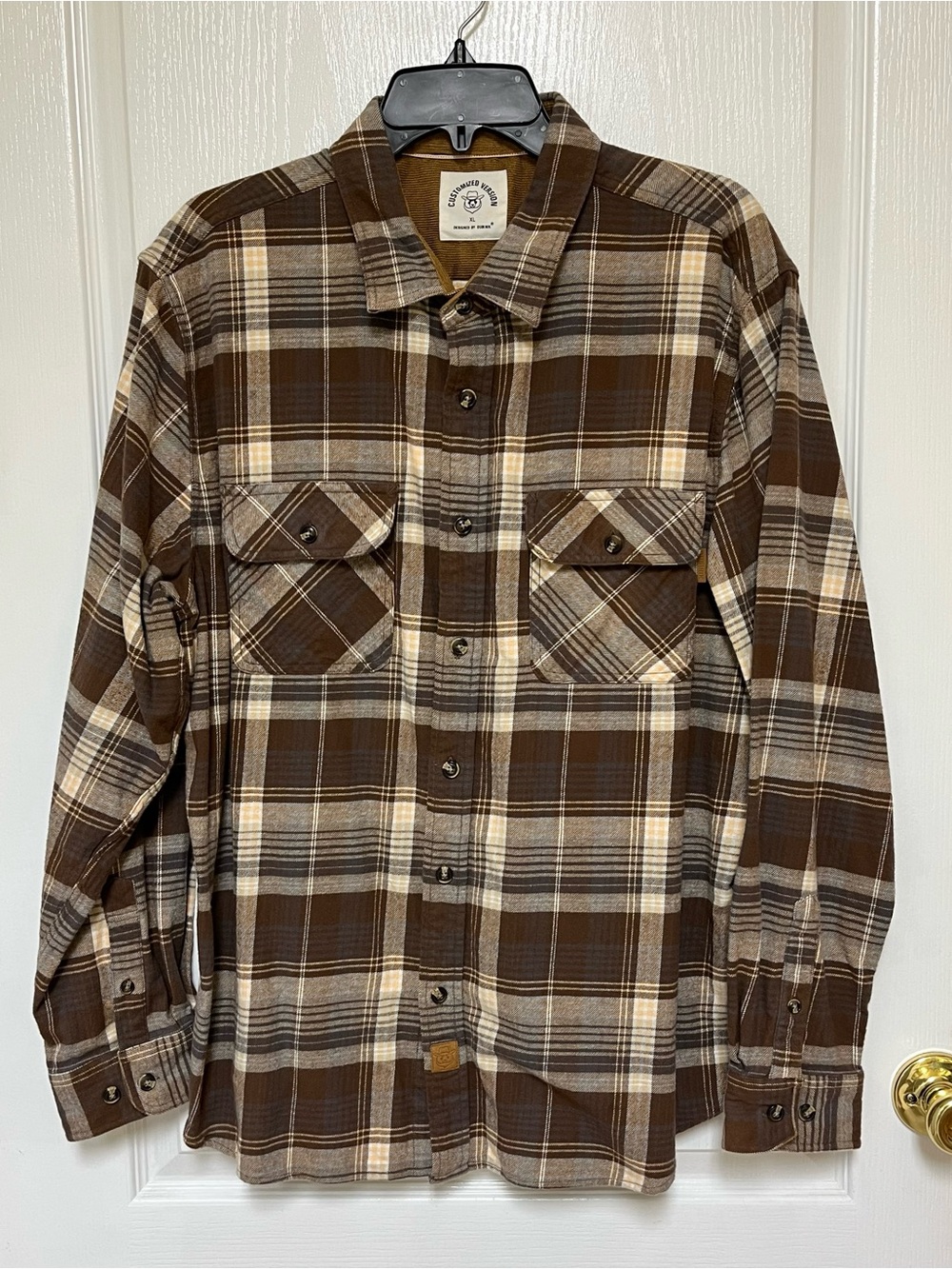 Dubinik Men’s XL Brown Plaid Flannel Button Down Shirt Workwear Outdoor